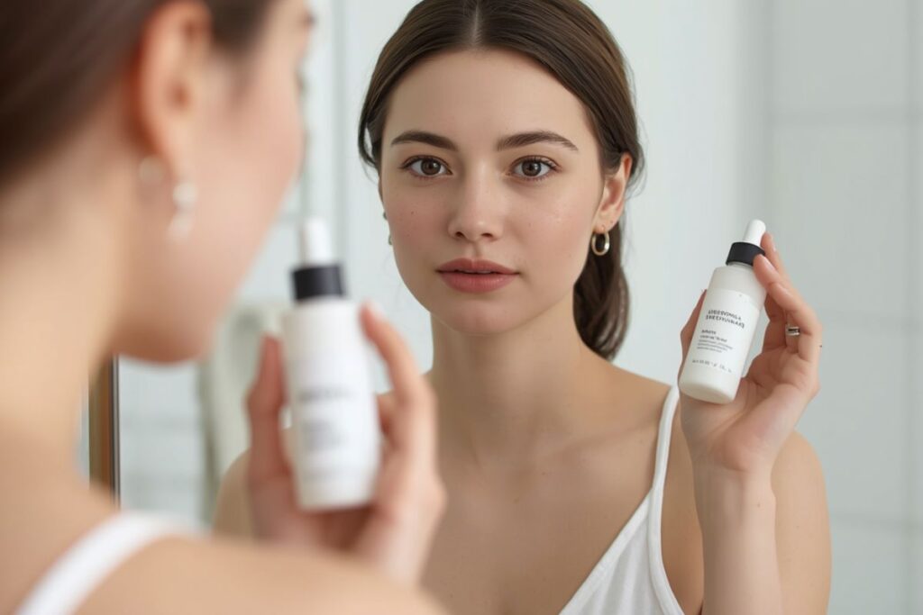 Woman with sensitive skin beginning a gentle Korean skincare routine