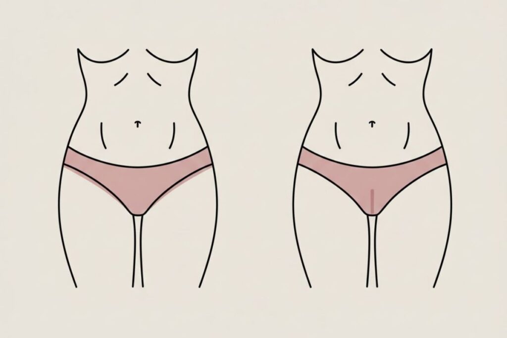 comparison of brazilian waxing and bikini waxing side-by-side
