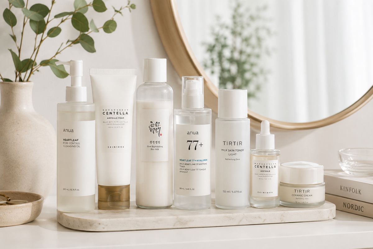 Minimal Korean skincare routine focused on healthy skin and hydration